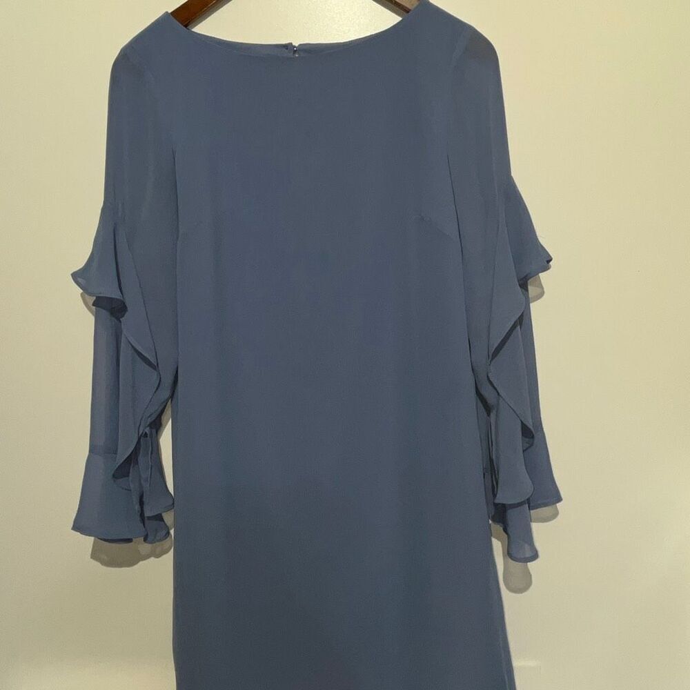 Ann Taylor Women's Gray Cascading Ruffled Long Sleeve Mini Shift Dress Size 2P